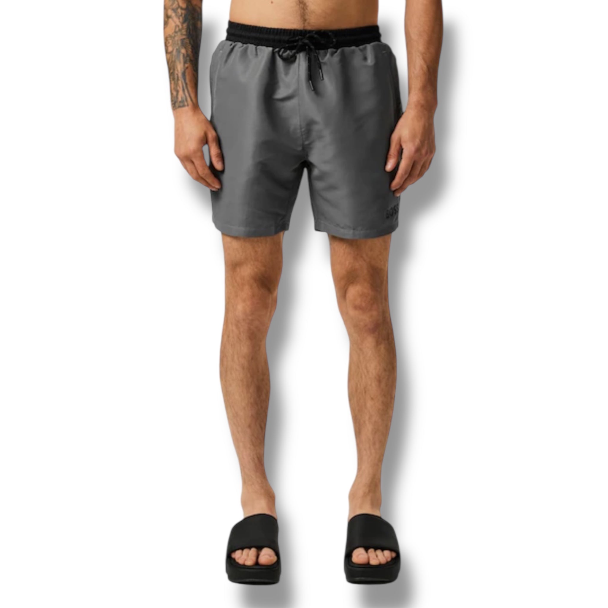 HUGO BOSS BIG LOGO T-SHIRT & SWIM SHORTS COMBO WHITE & GREY