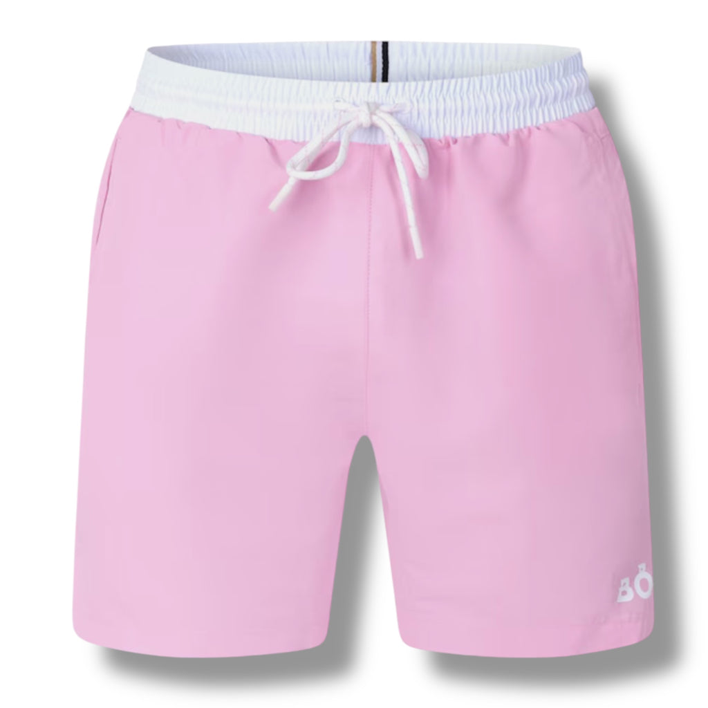 HUGO BOSS BIG LOGO T-SHIRT & SWIM SHORTS COMBO WHITE & PINK