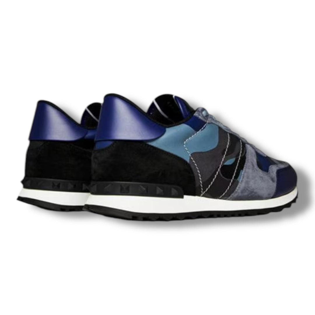 VALENTINO ROCKRUNNER STUD TRAINERS GREY - BLUE CAMO