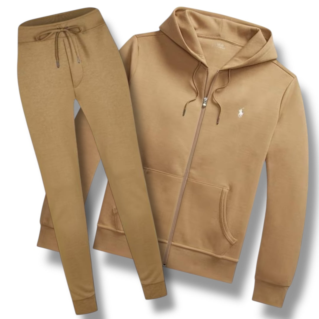 RALPH LAUREN TECH ZIP UP HOODED FULL TRACKSUIT BRONZE BROWN