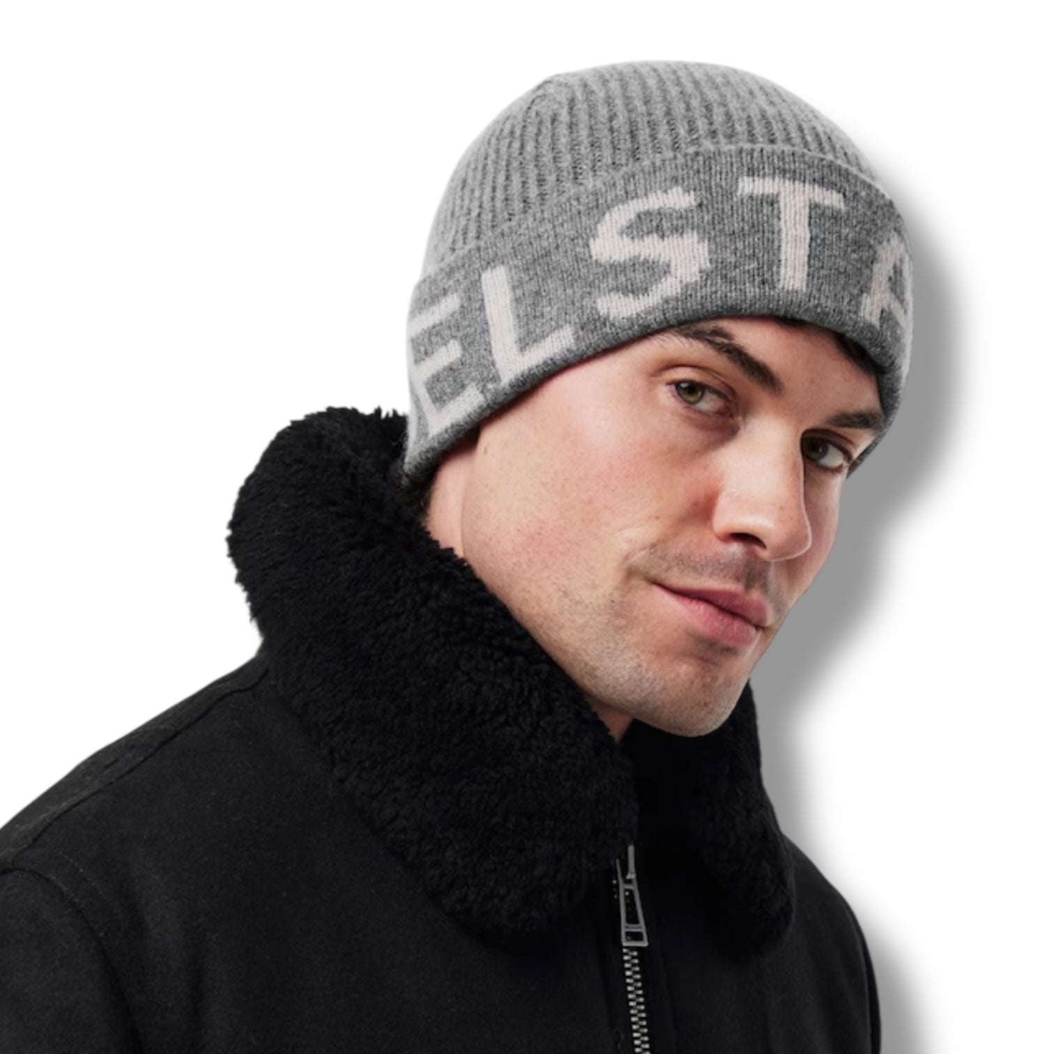 BELSTAFF SPELLOUT BEANIE HAT GREY