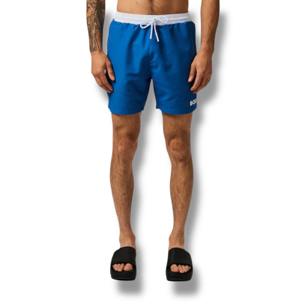 HUGO BOSS BIG LOGO T-SHIRT & SWIM SHORTS COMBO ROYAL BLUE