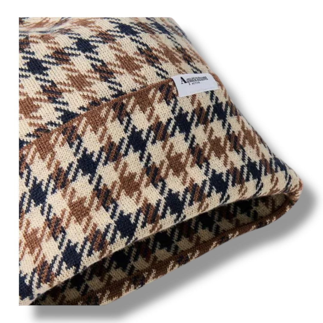 AQUASCUTUM CHECK ALL OVER BEANIE BROWN