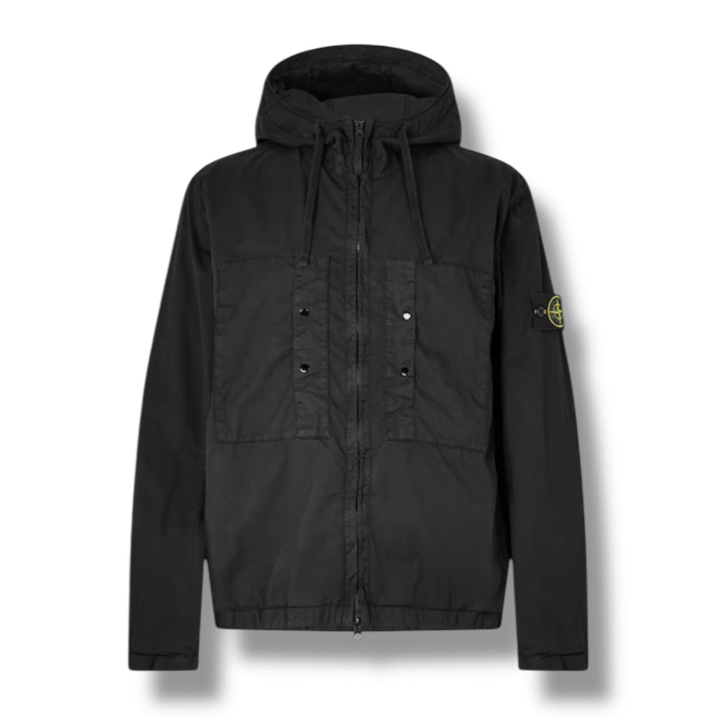 STONE ISLAND SUPIMA TWILL COTTON HOODED JACKET BLACK
