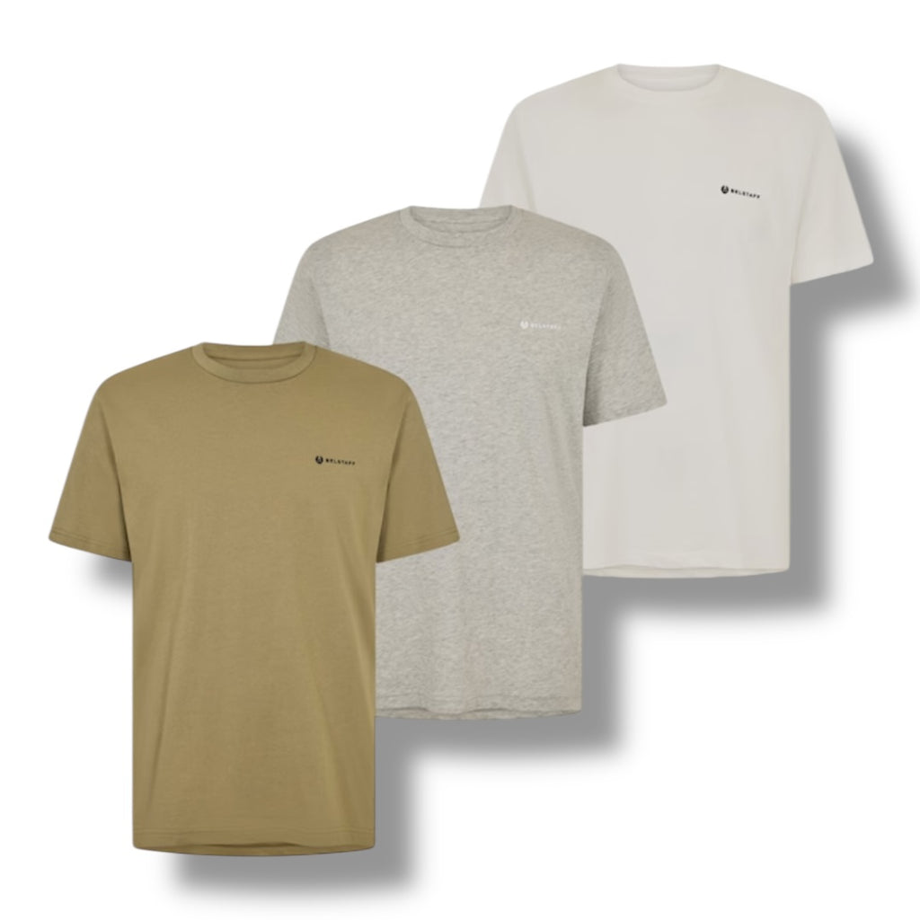 BELSTAFF 3 PACK MENS T-SHIRTS WHITE / GREEN / GREY