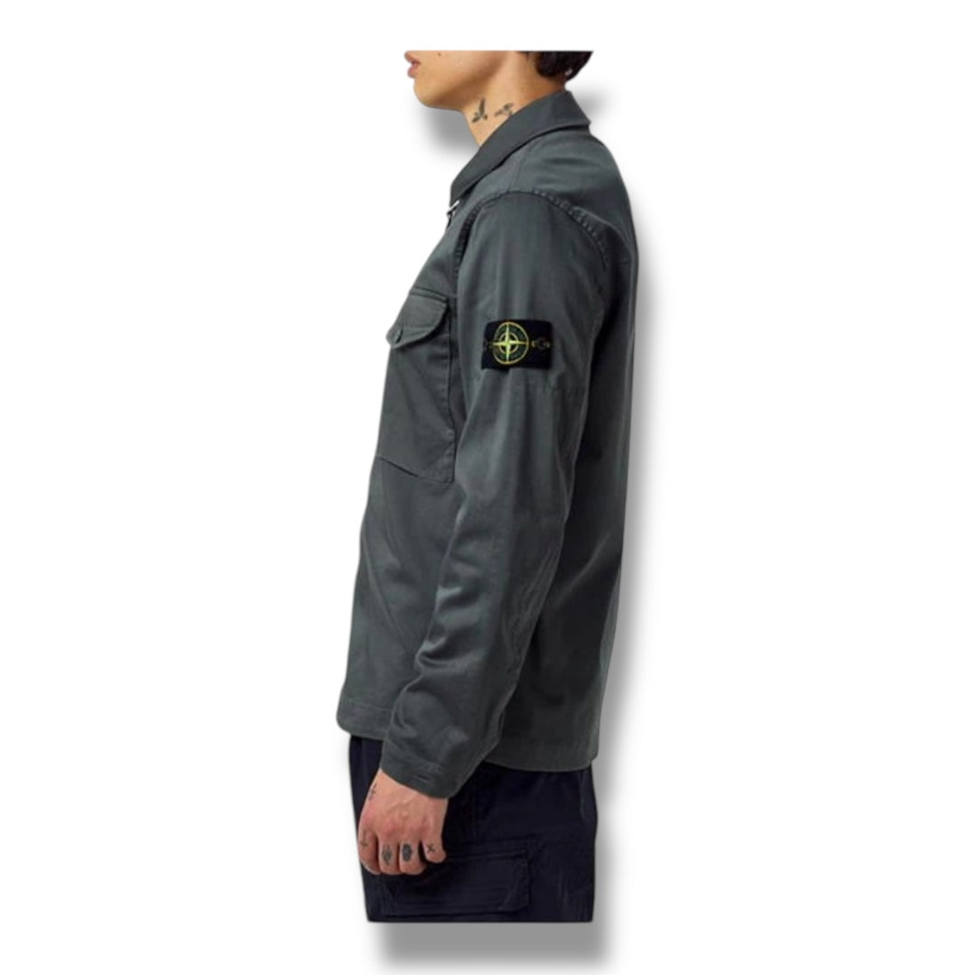 STONE ISLAND STRETCH COTTON OVERSHIRT MUSCHIO GREEN