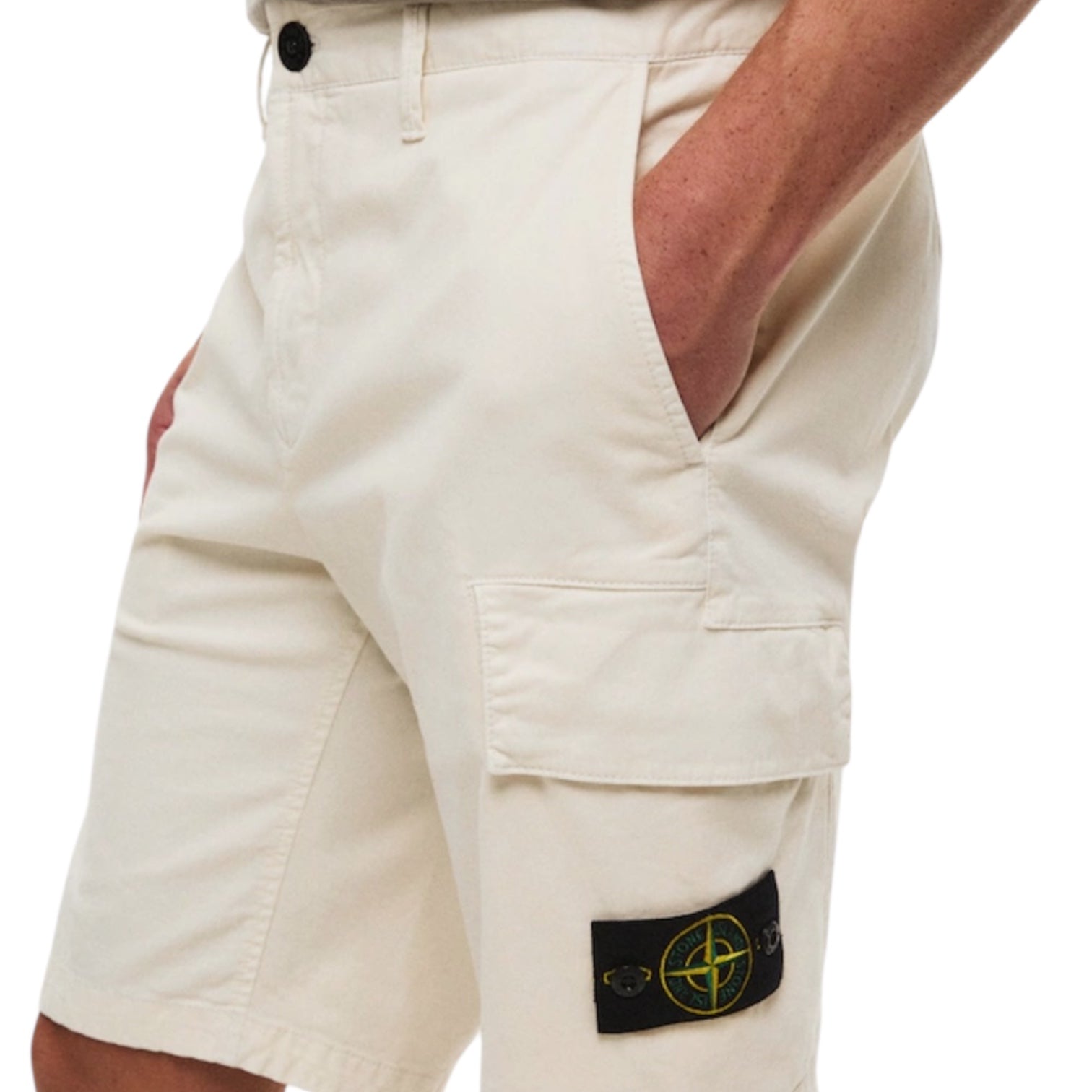 STONE ISLAND TELA CARGO SHORTS IVORY BEIGE