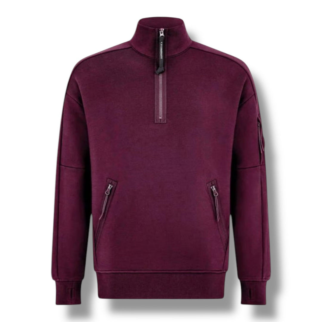 CP COMPANY LENS ARM 1/4 ZIP SWEATSHIRT CLARET PURPLE