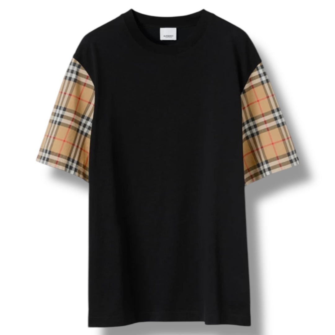 BURBERRY CHECK SLEEVE T-SHIRT BLACK