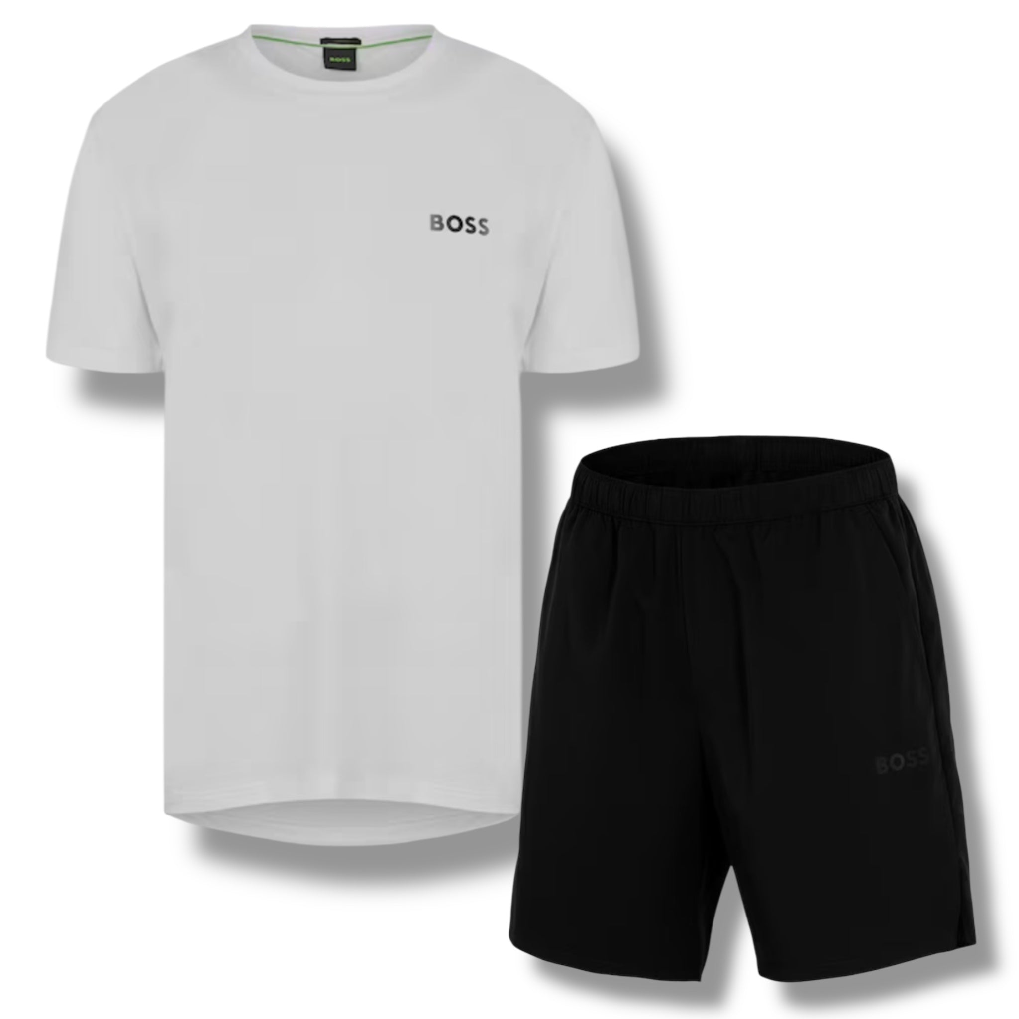 HUGO BOSS GYM KIT TECH T-SHIRT & SHORTS WHITE & BLACK