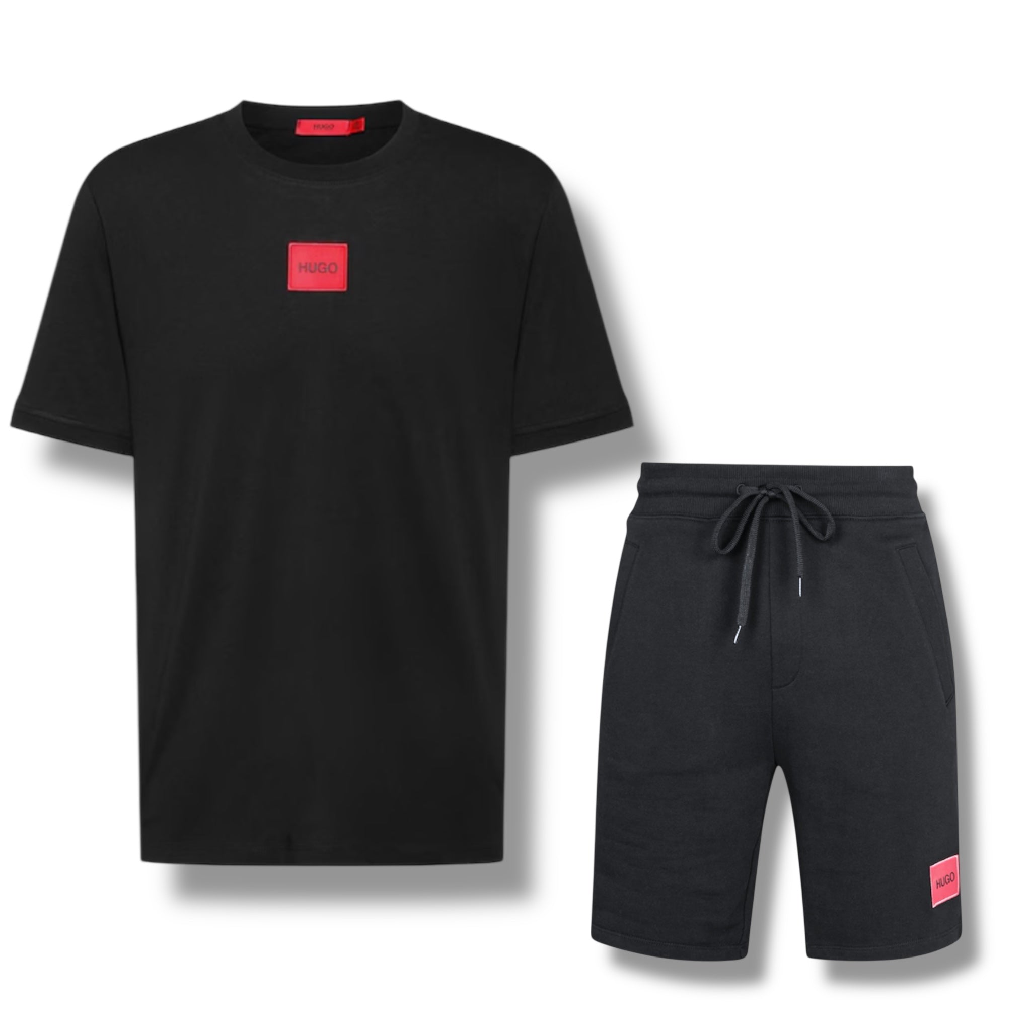 HUGO BOSS HUGO RED PATCH T-SHIRT & JERSEY SHORTS SET BLACK