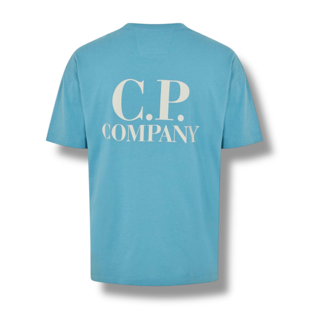 CP COMPANY DOUBLE LOGO T-SHIRT AEGEAN BLUE