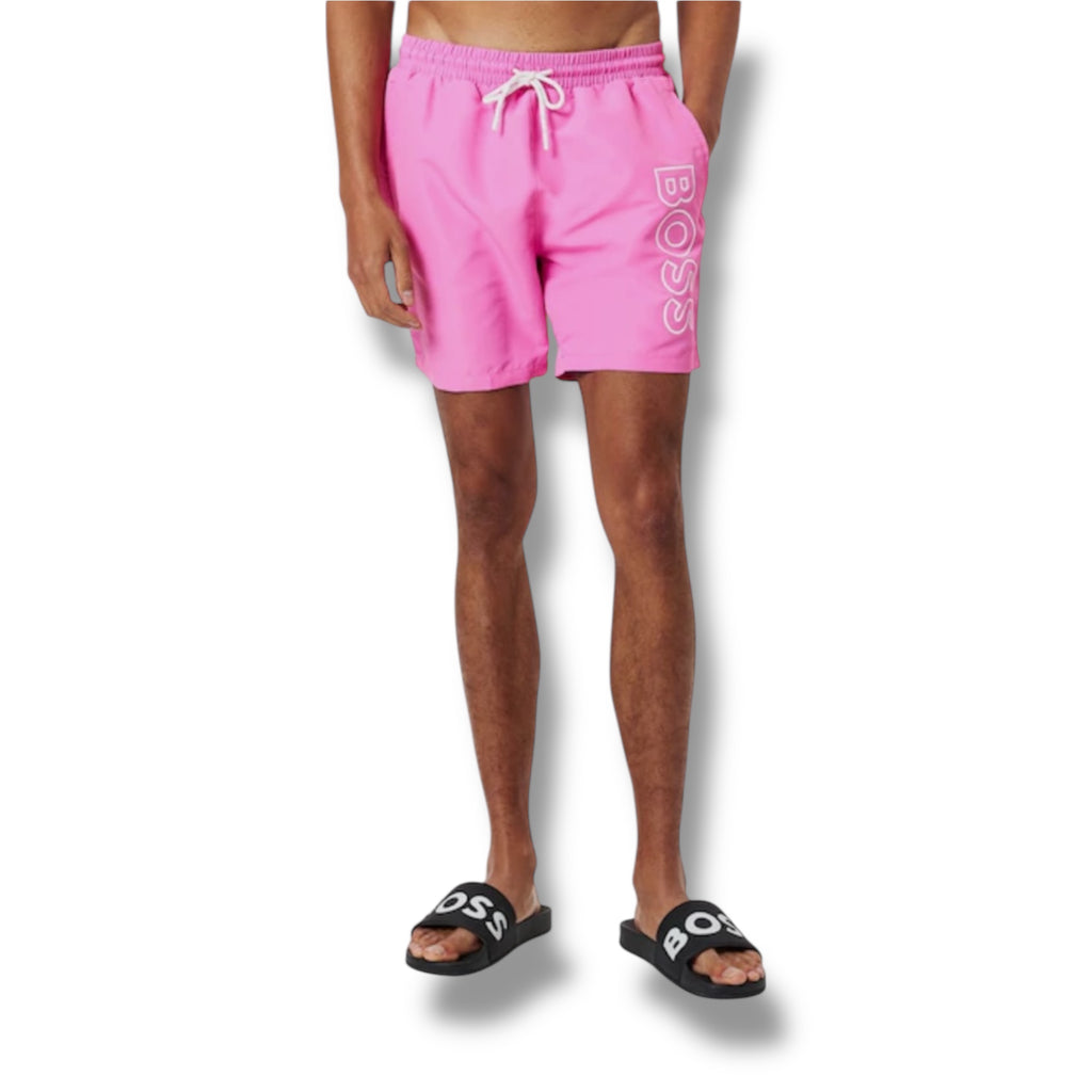 HUGO BOSS SMALL LOGO T-SHIRT & VERTI SWIM SHORTS SET WHITE & PINK