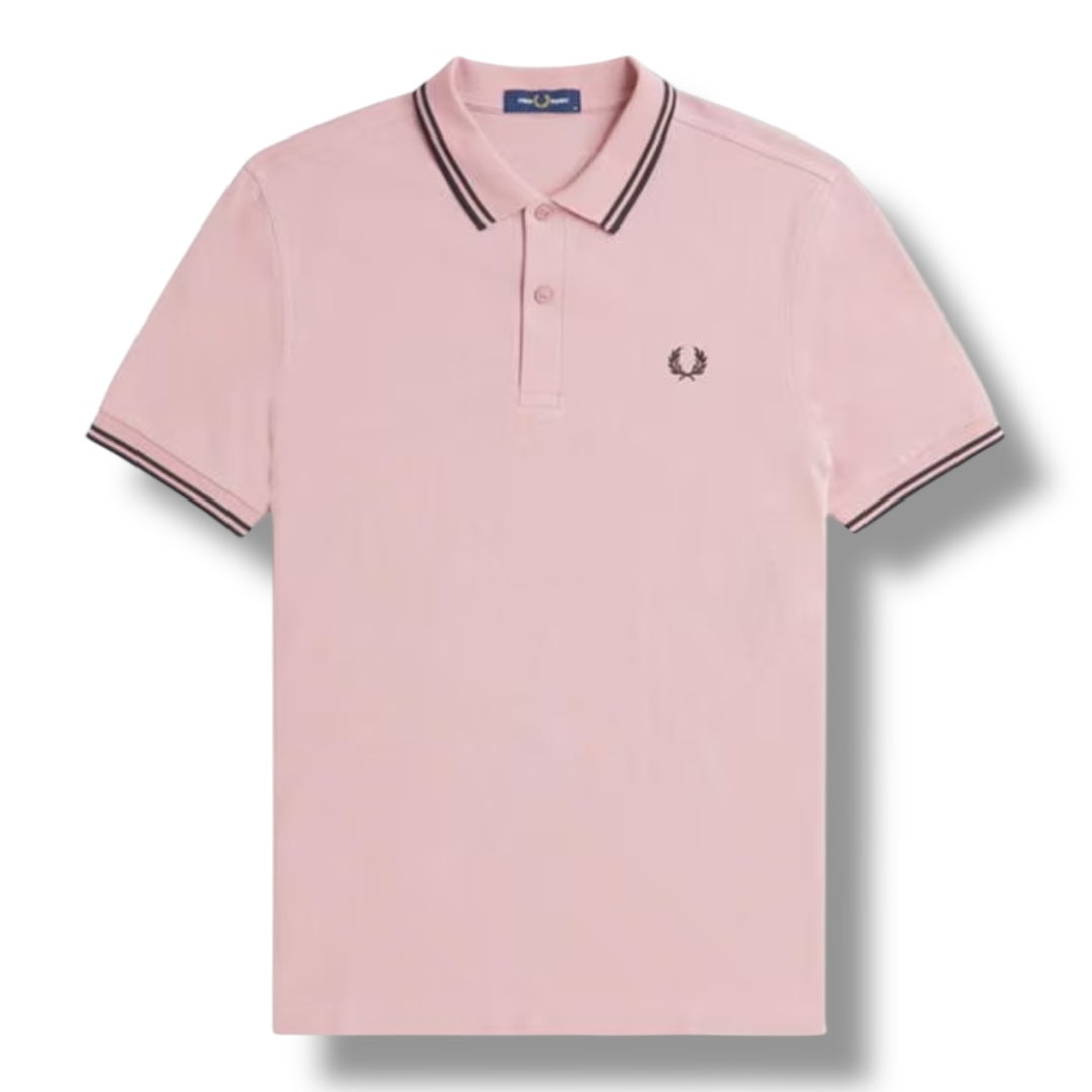FRED PERRY TWIN TIPPED POLO SHIRT STONE PINK