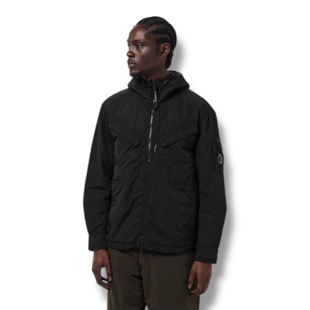 CP COMPANY PADDED HOODED LENS JACKET BLACK