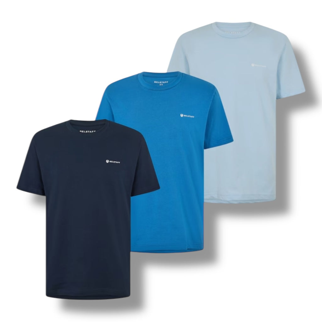 BELSTAFF 3 PACK MENS T-SHIRTS INK / ROYAL / LIGHT BLUE