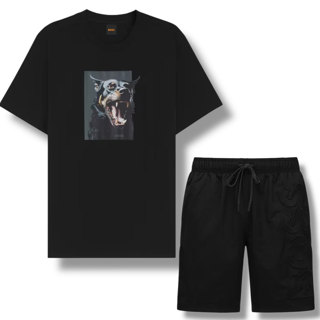 HUGO BOSS DOG LOGO T-SHIRT & VERTI SWIM SHORTS SET BLACK