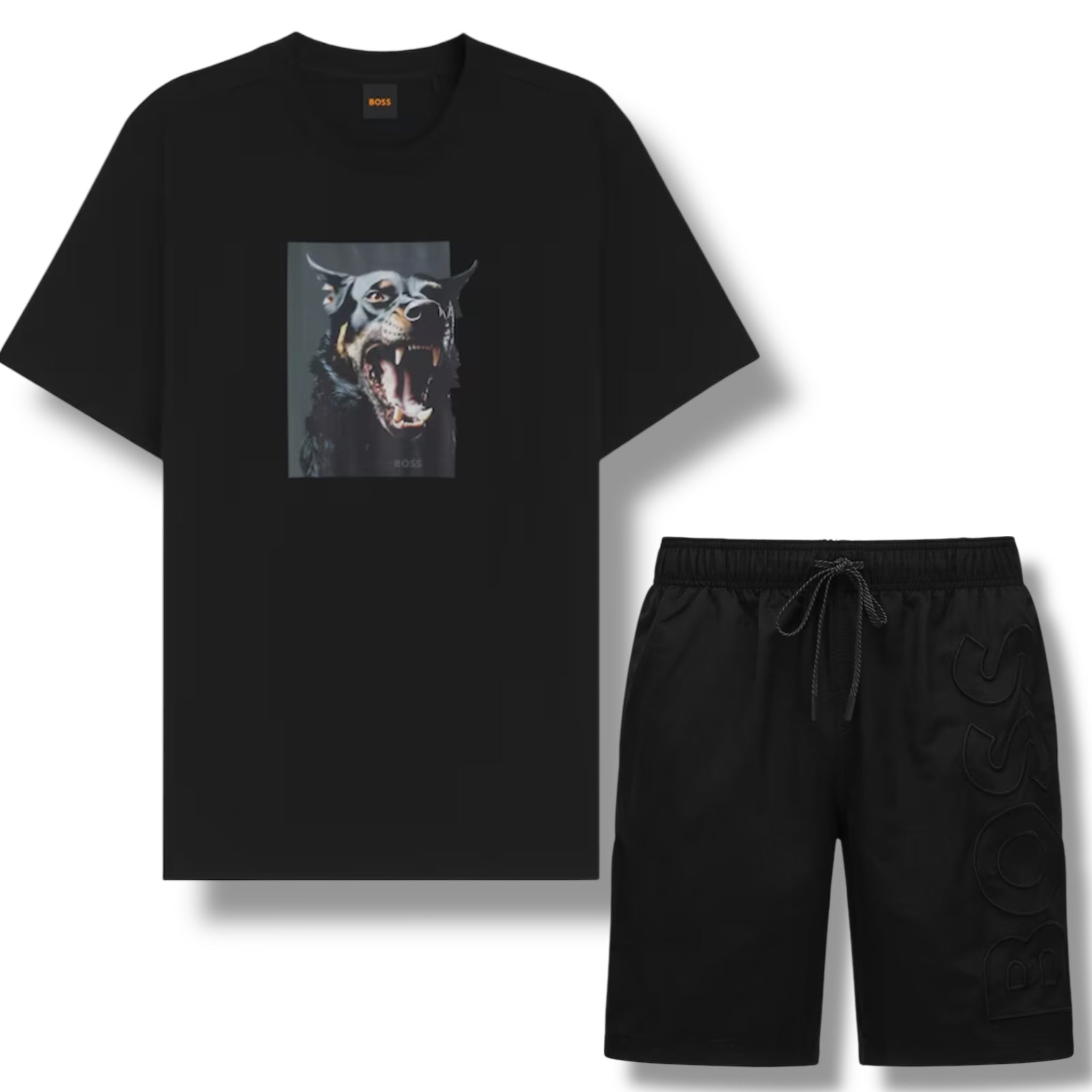 HUGO BOSS DOG LOGO T-SHIRT & VERTI SWIM SHORTS SET BLACK