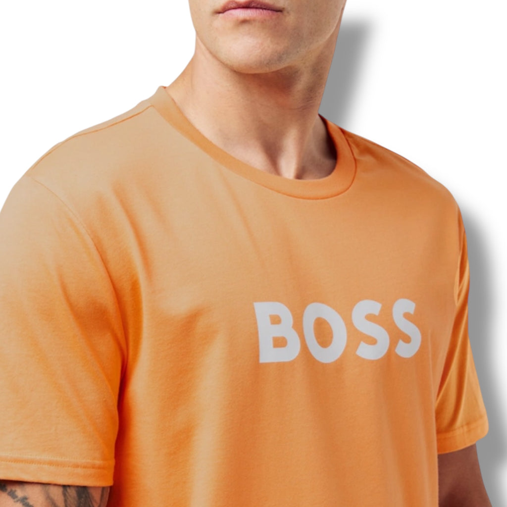 HUGO BOSS BIG LOGO T-SHIRT & SWIM SHORTS COMBO ORANGE