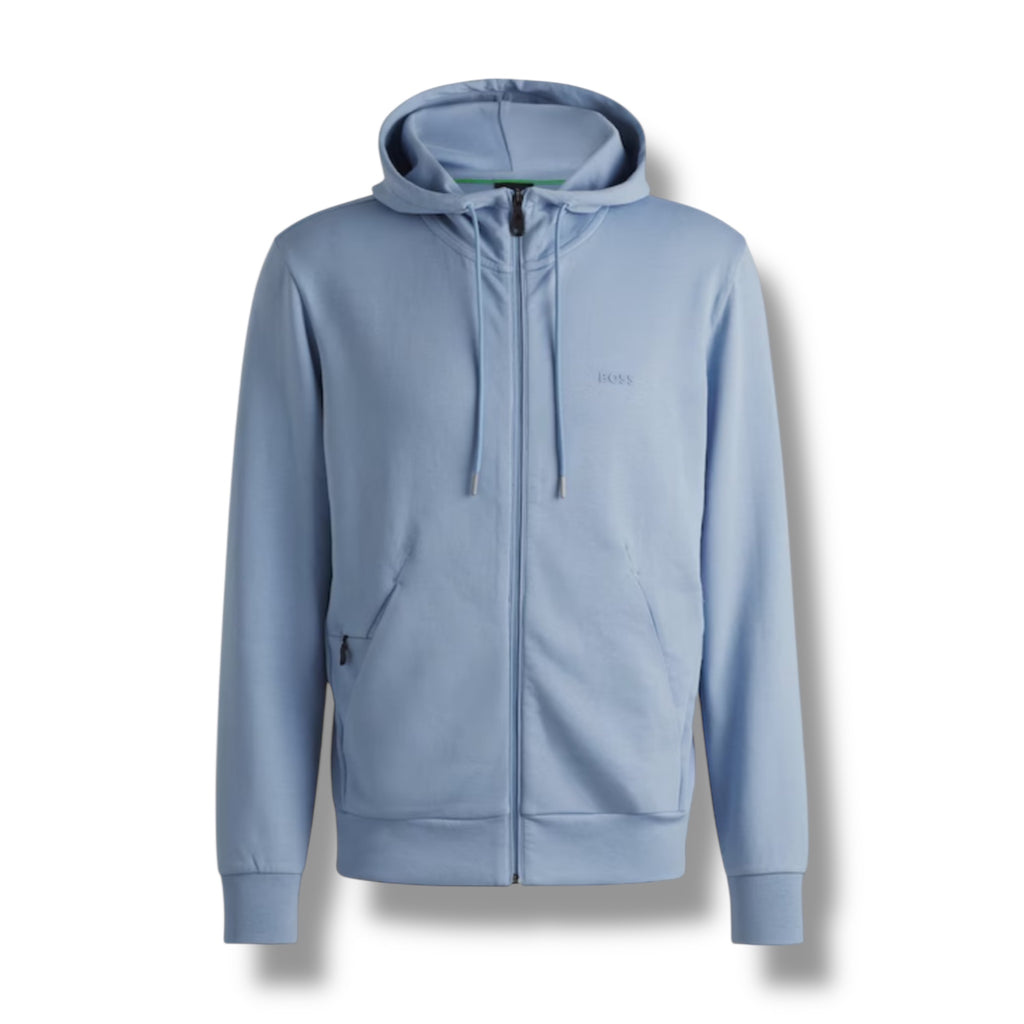 HUGO BOSS CURVED LOGO FULL ZIP HOODED TRACKSUIT LIGHT BLUE