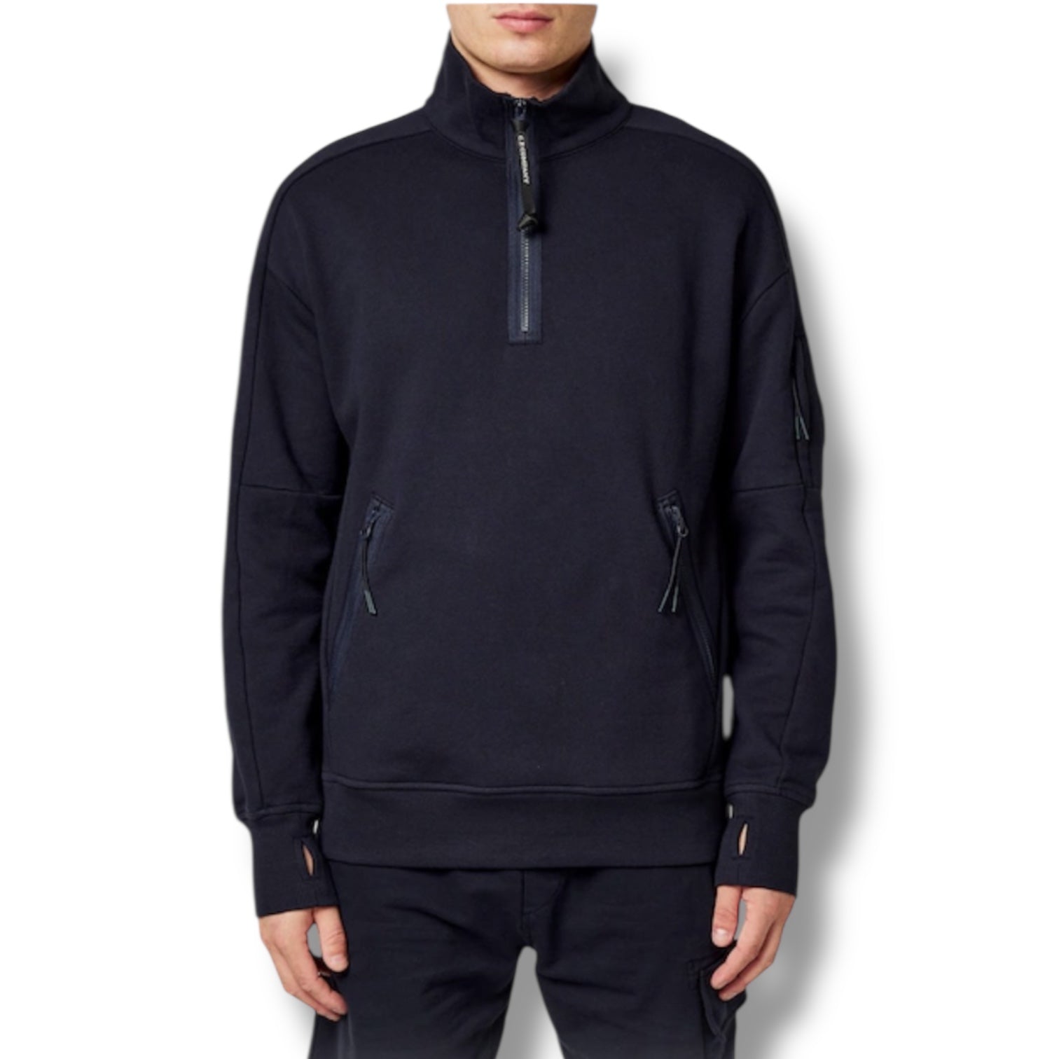 CP COMPANY LENS ARM 1/4 ZIP SWEATSHIRT NAVY BLUE