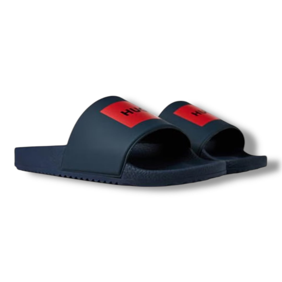 HUGO RED PATCH POOL SLIDERS NAVY BLUE