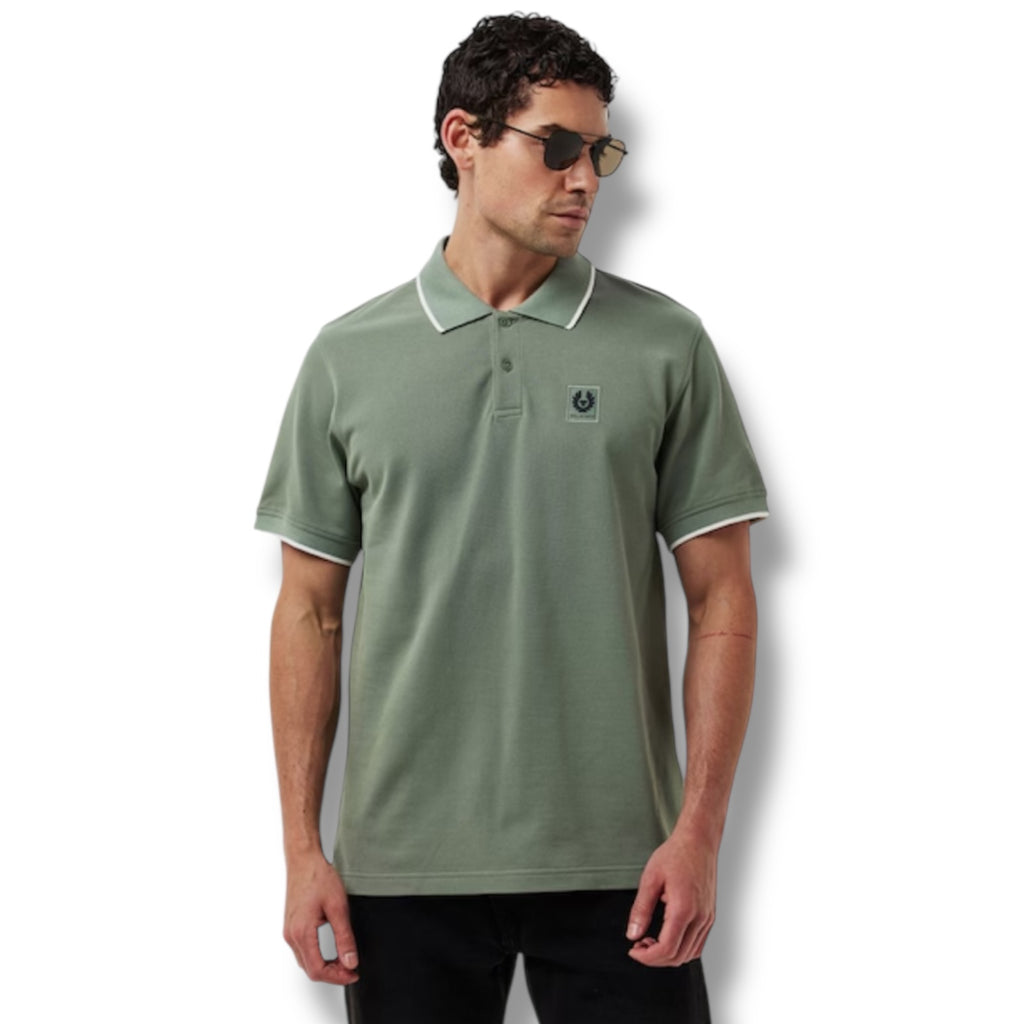 BELSTAFF TIPPED COLLAR POLO SHIRT SAGE GREEN