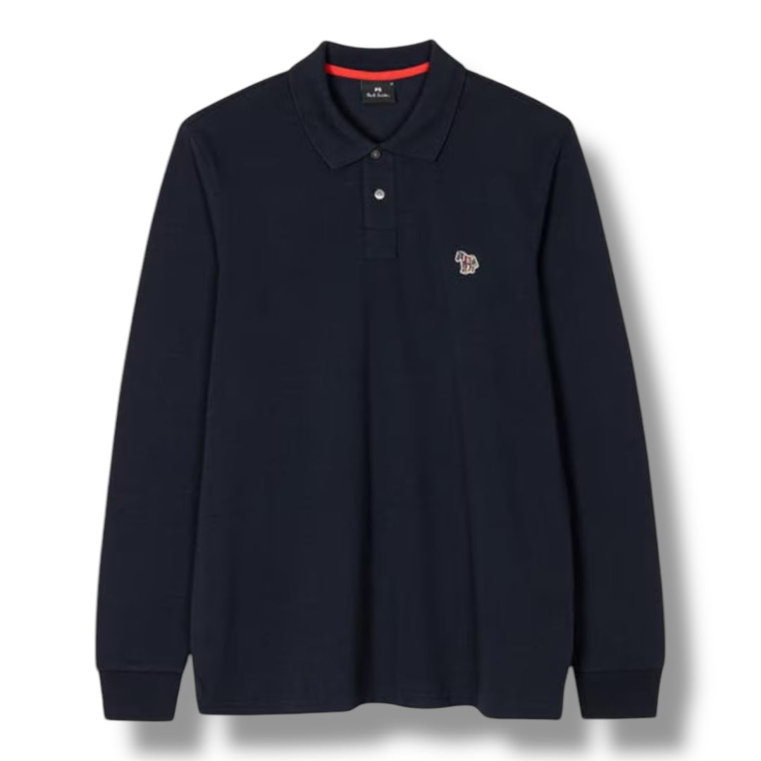 PAUL SMITH LONG SLEEVE ZEBRA POLO SHIRT NAVY BLUE
