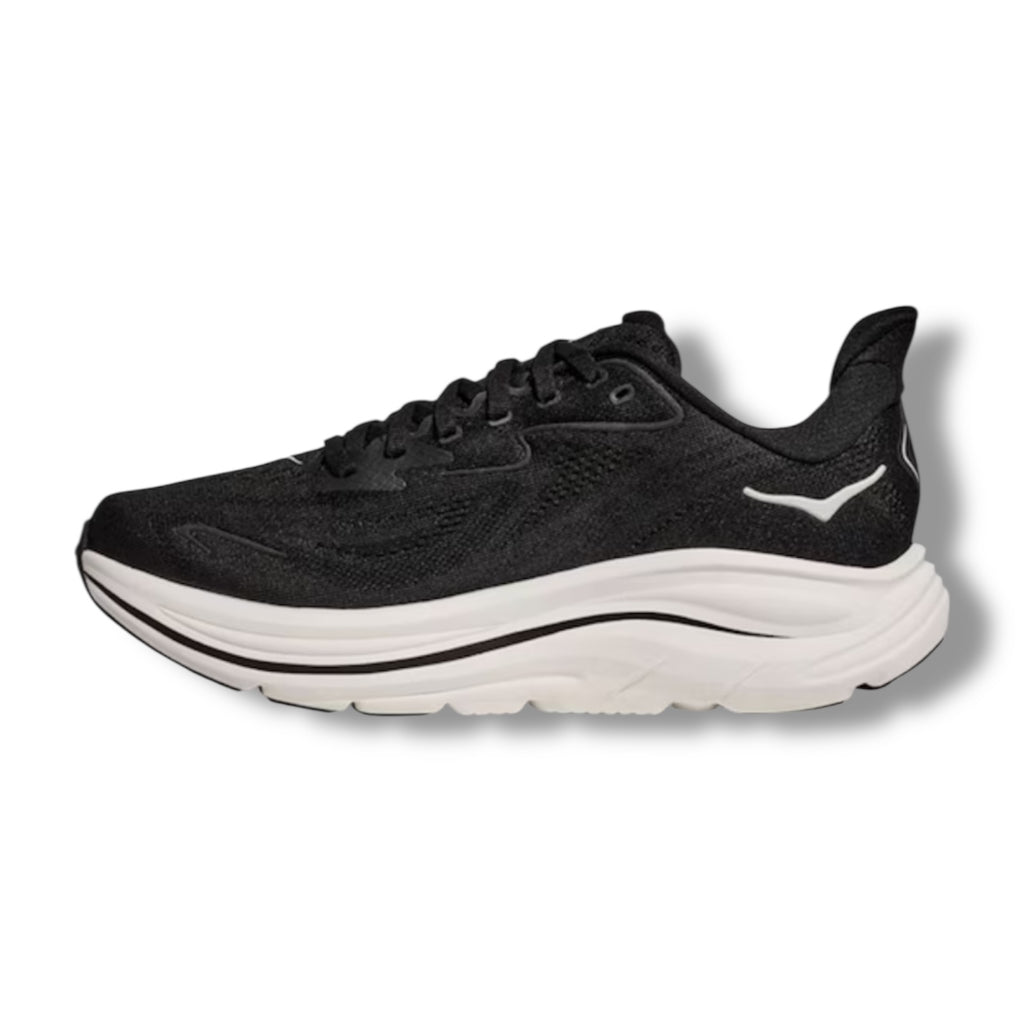 HOKA CLIFTON 10 RUNNING TRAINERS BLACK WHITE