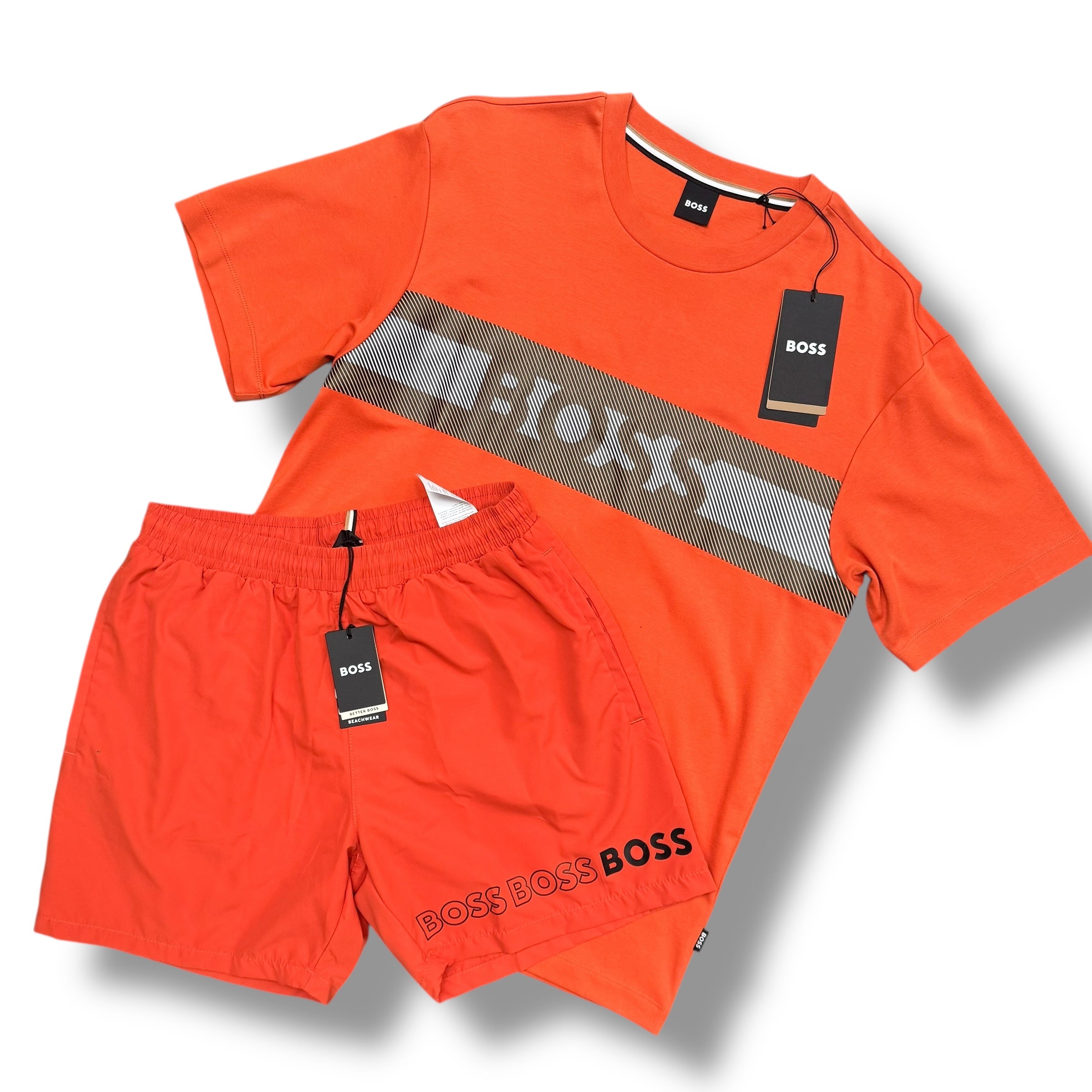 HUGO BOSS T-SHIRT & SWIM SHORTS SET ORANGE *SALE*
