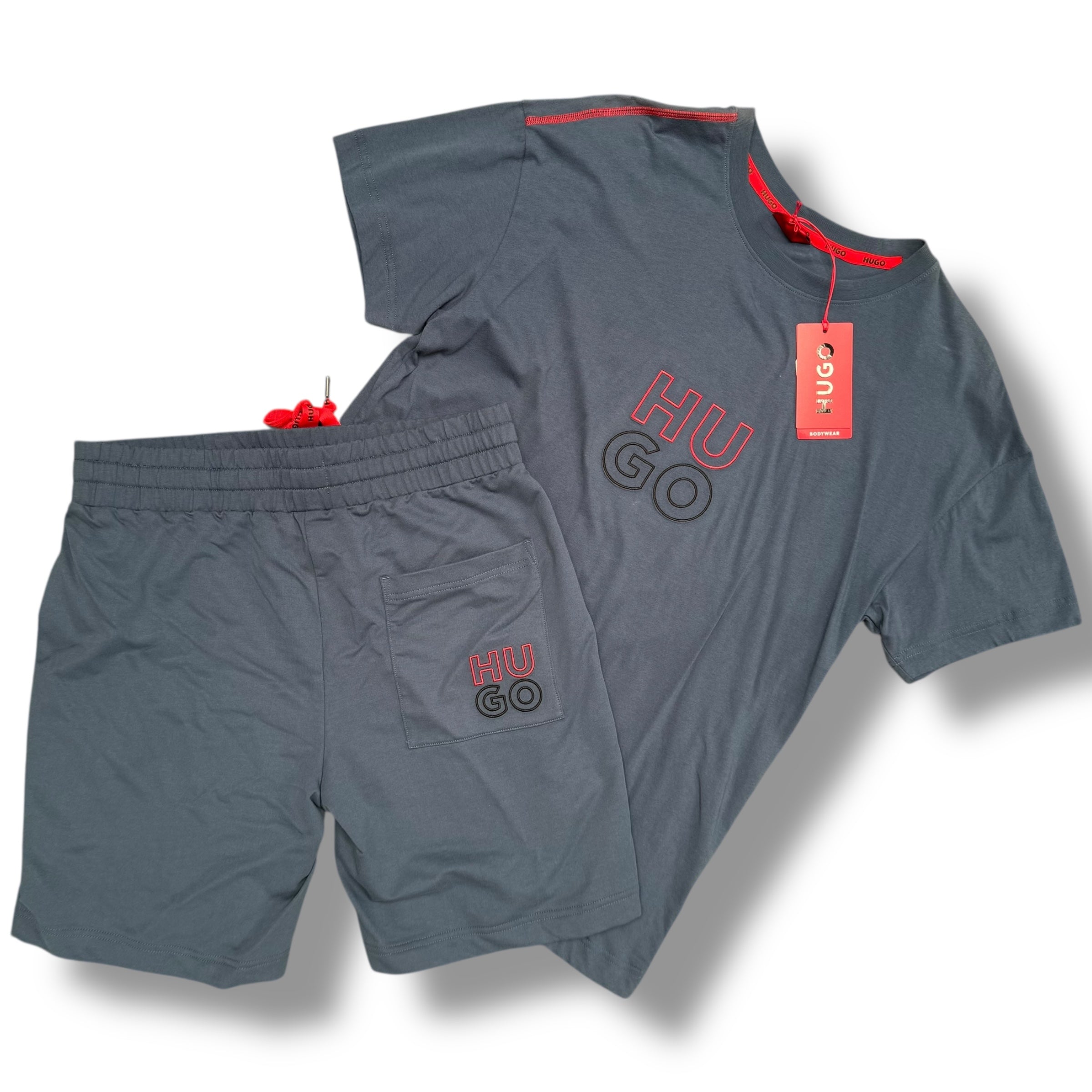 HUGO BOSS HUGO STACKED LOGO T-SHIRT & JERSEY SHORTS SET BLUE *SALE*