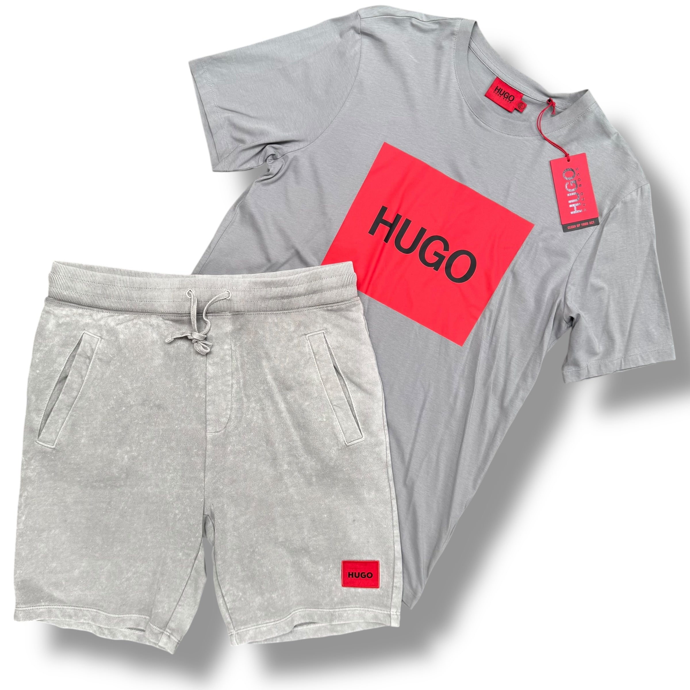 HUGO BOSS HUGO BOX LOGO T-SHIRT & JERSEY SHORTS SET GREY *SALE*