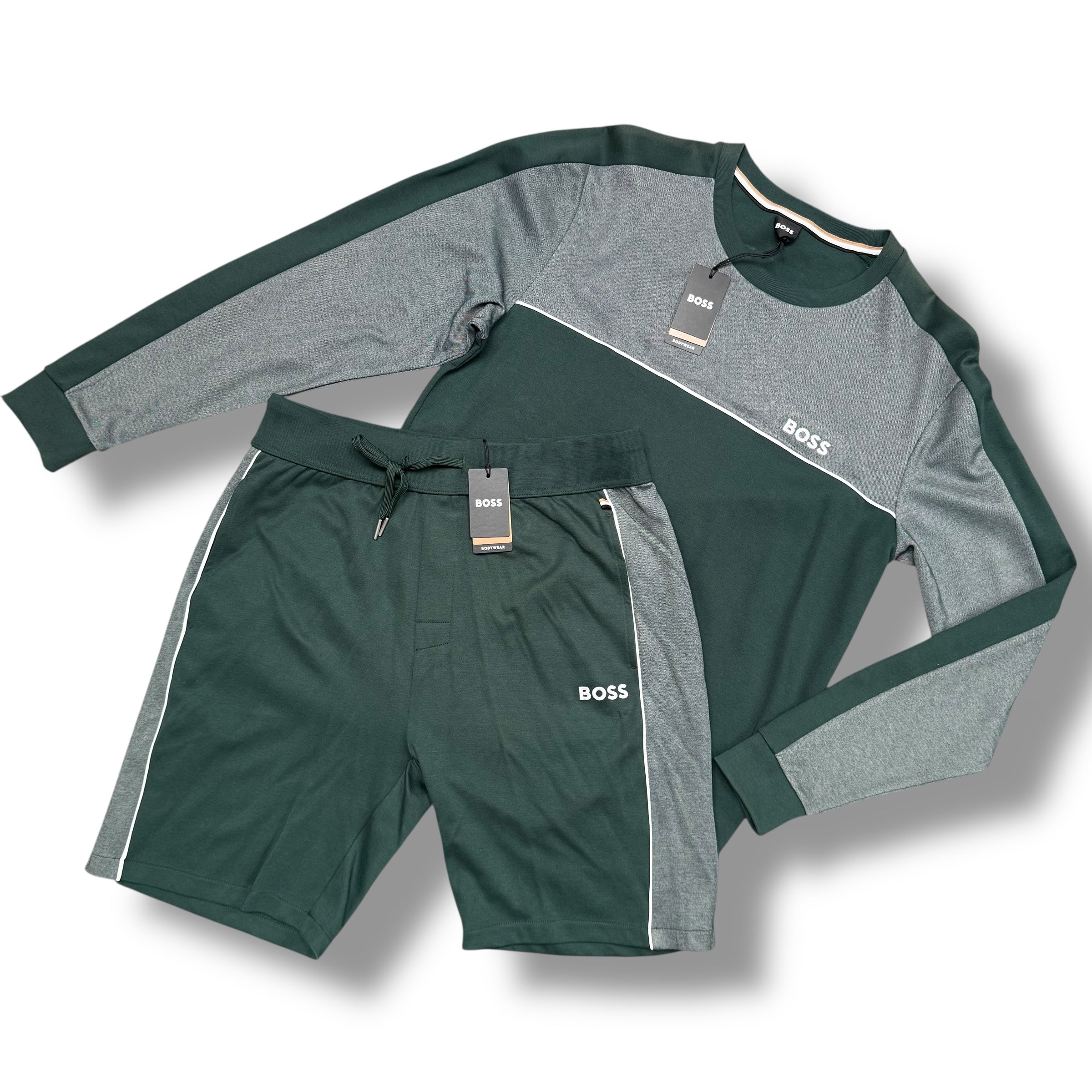 HUGO BOSS SMALL LOGO SWEATSHIRT & JERSEY SHORTS GREEN *SALE*
