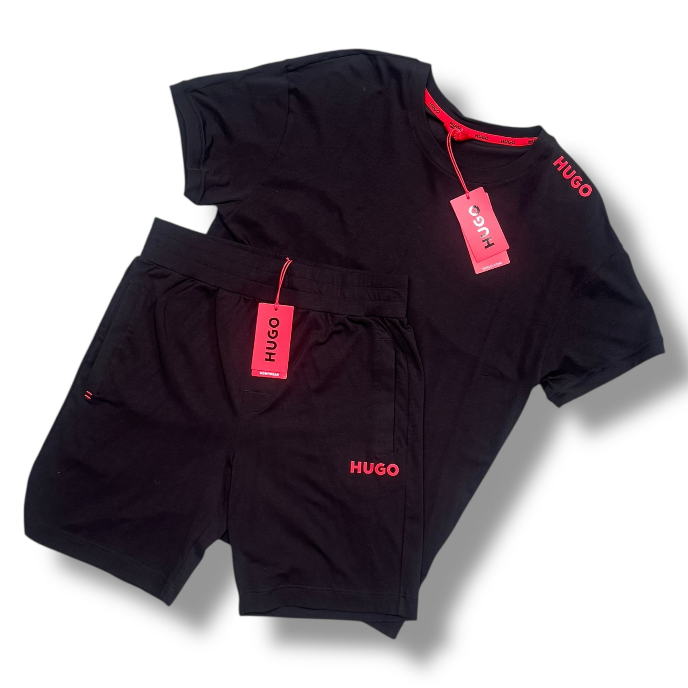 HUGO BOSS HUGO RED LOGO T-SHIRT & JERSEY SHORTS BLACK *SALE*