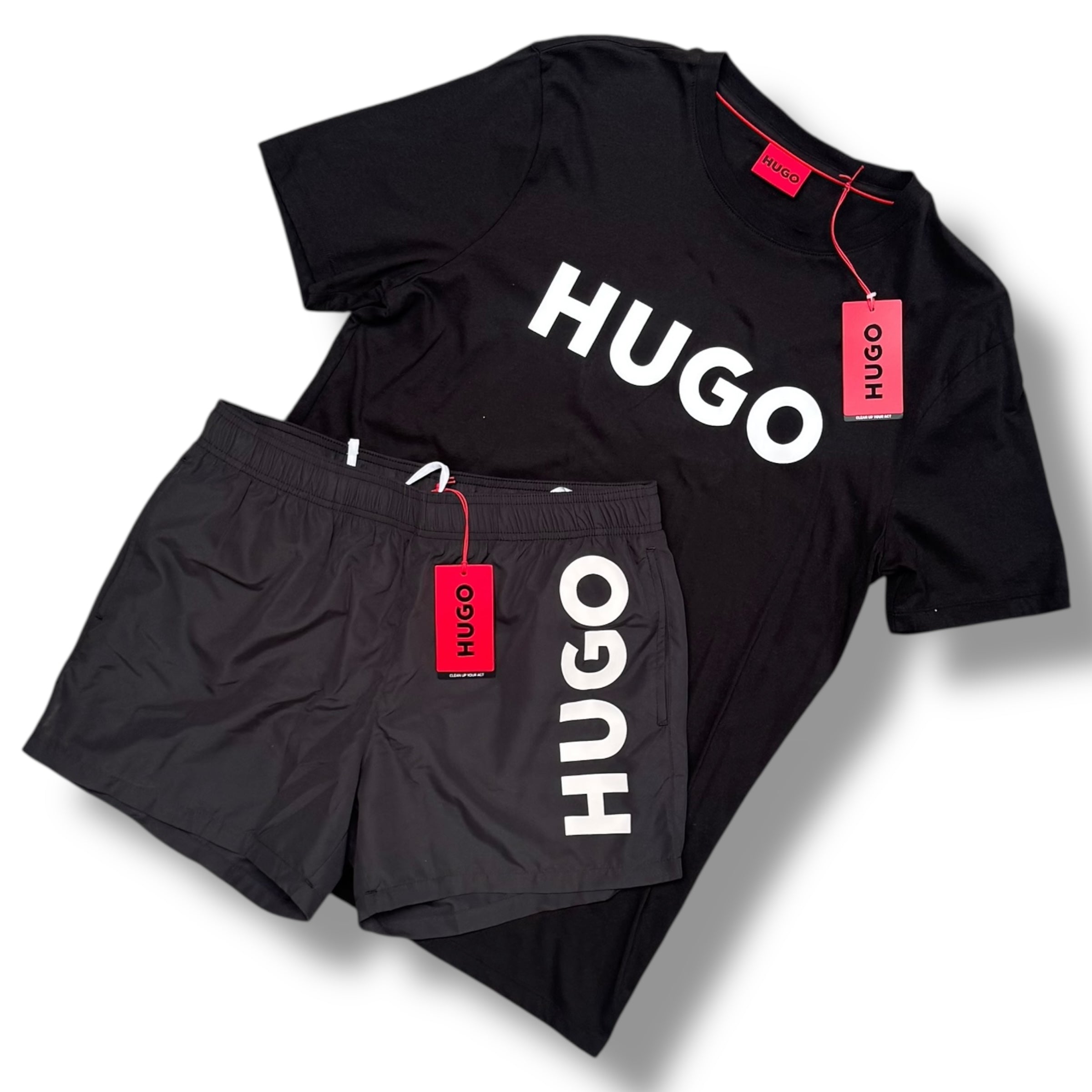 HUGO BOSS HUGO T-SHIRT & SWIM SHORTS SET BLACK *SALE*