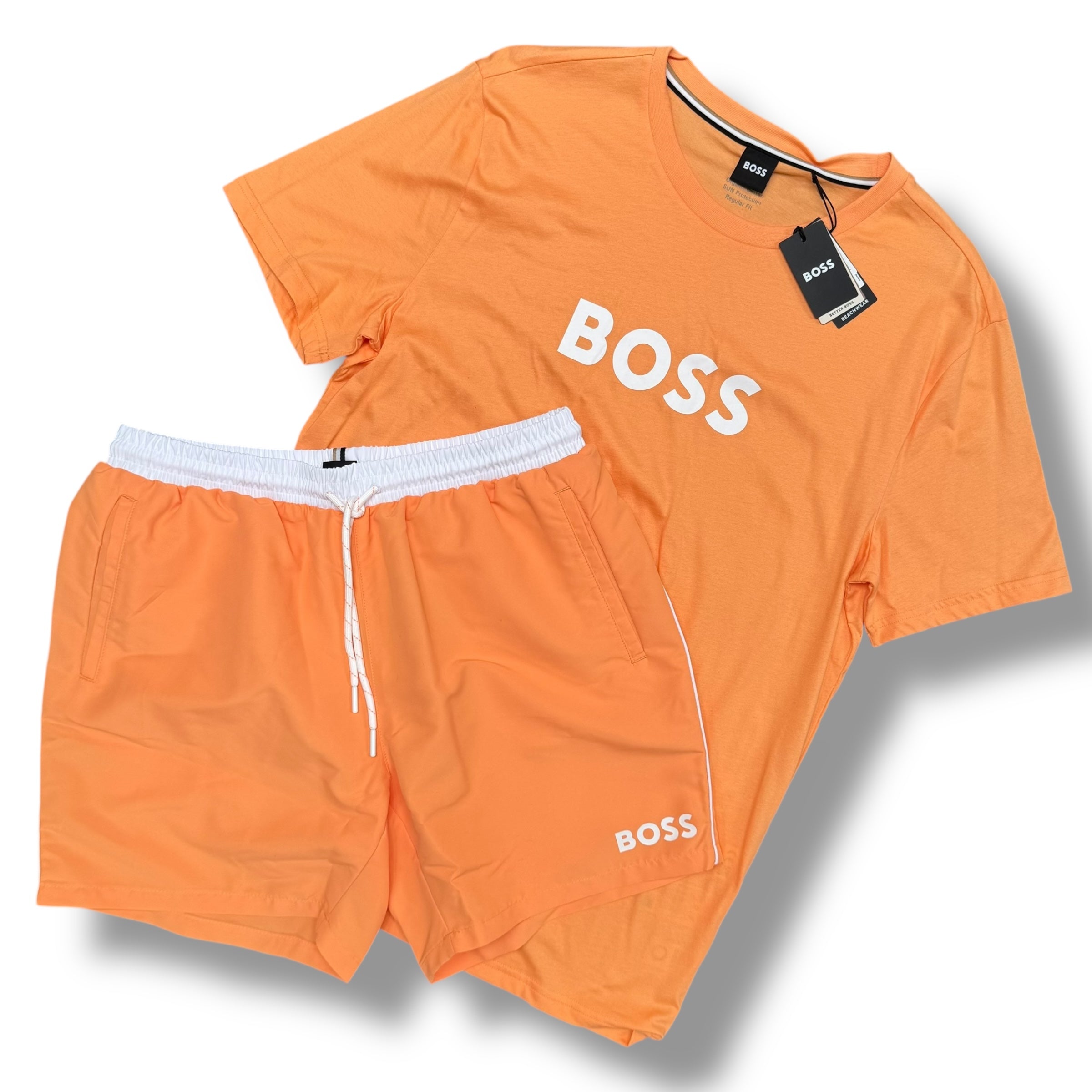 HUGO BOSS T-SHIRT & SWIM SHORTS SET ORANGE *SALE*