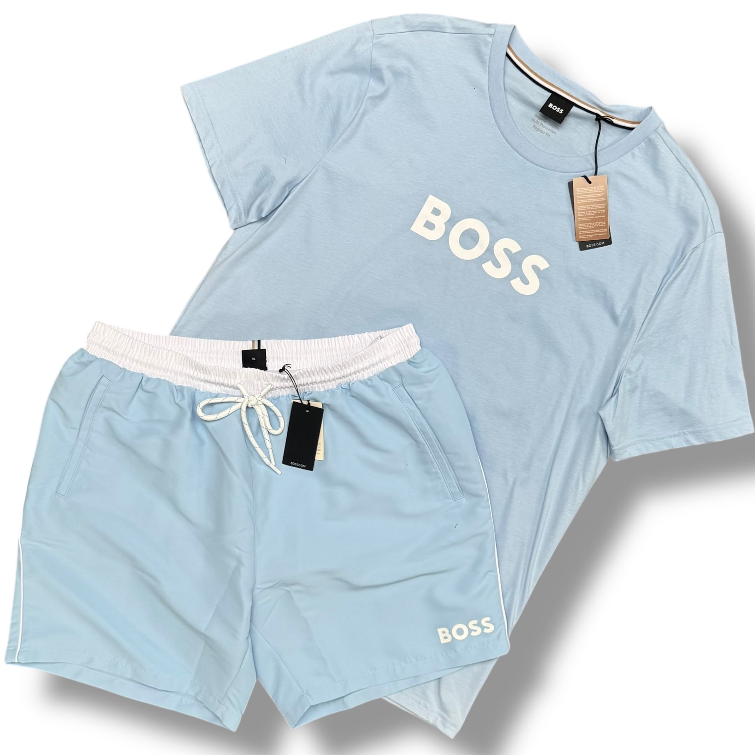 HUGO BOSS T-SHIRT & SWIM SHORTS SET LIGHT BLUE *SALE*