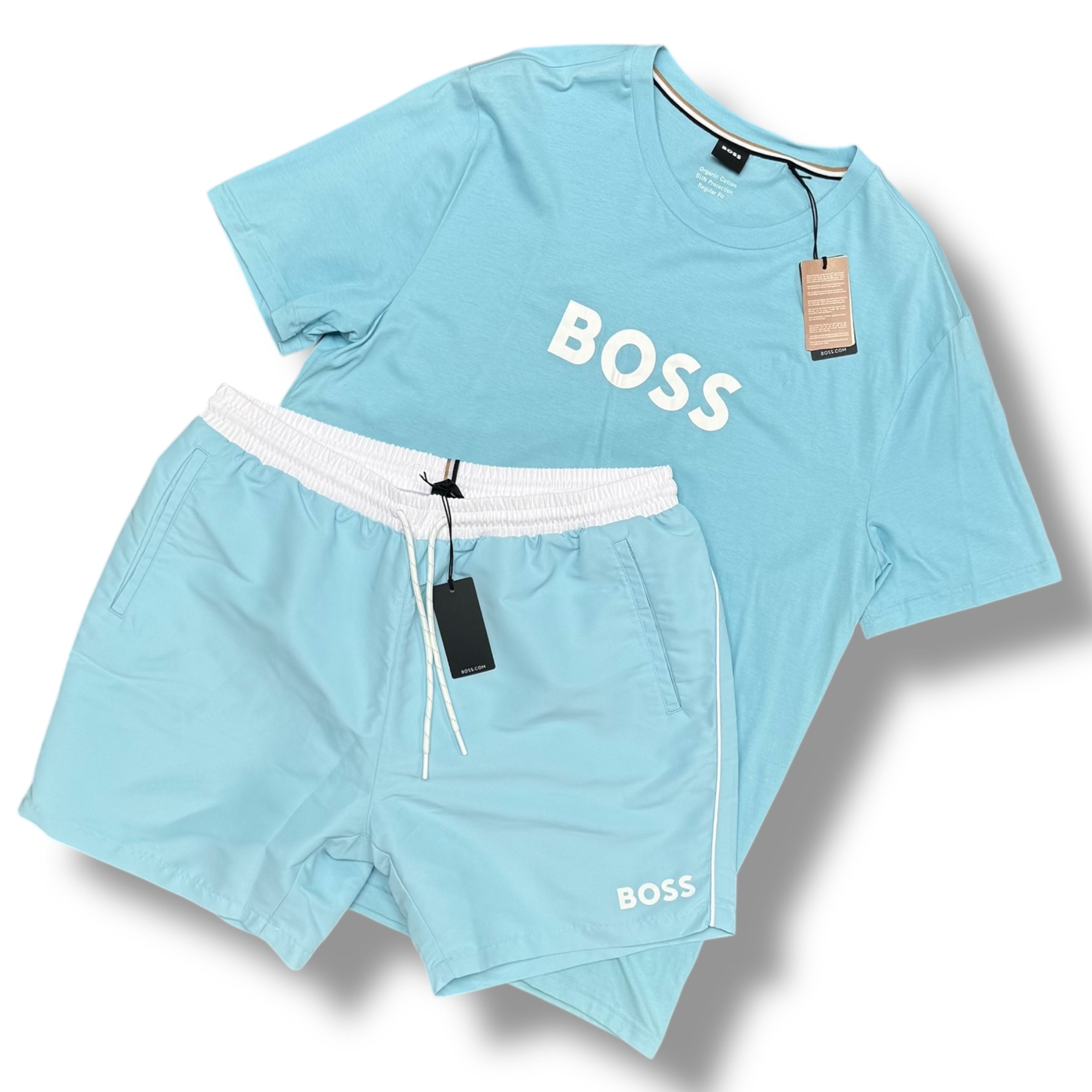 HUGO BOSS T-SHIRT & SWIM SHORTS SET LIGHT BLUE *SALE*