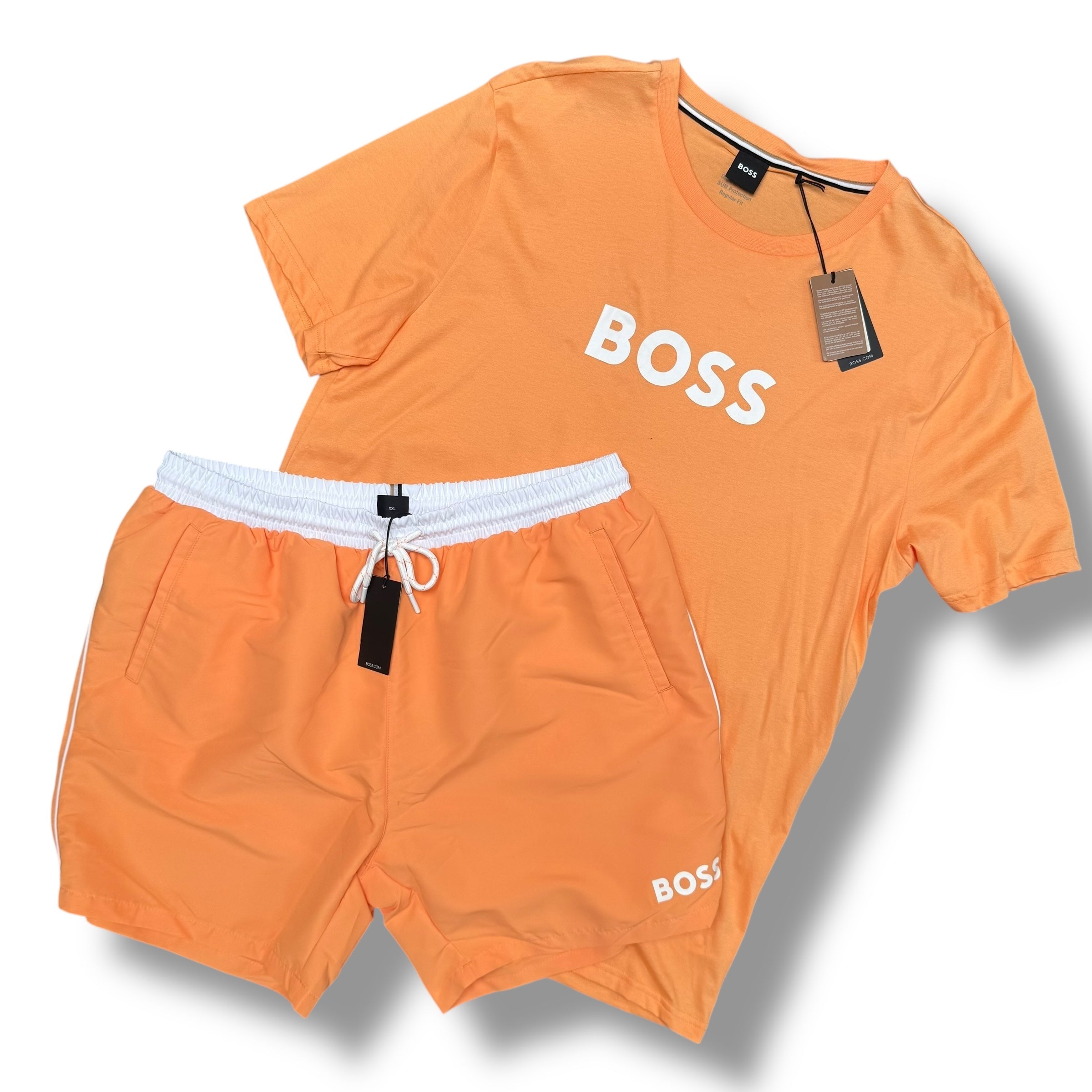 HUGO BOSS T-SHIRT & SWIM SHORTS SET ORANGE *SALE*
