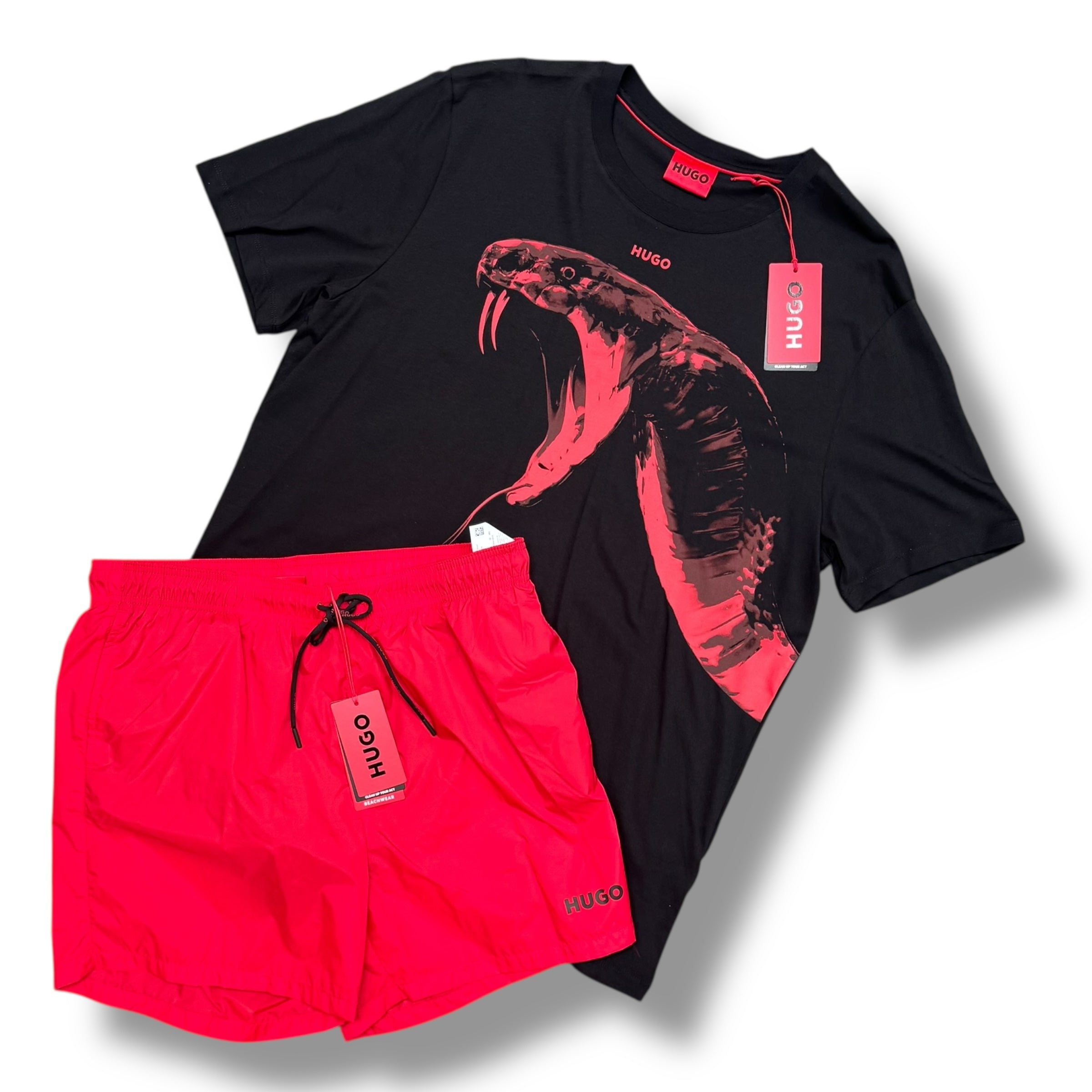 HUGO BOSS HUGO SNAKE T-SHIRT & SWIM SHORTS SET BLACK *SALE*