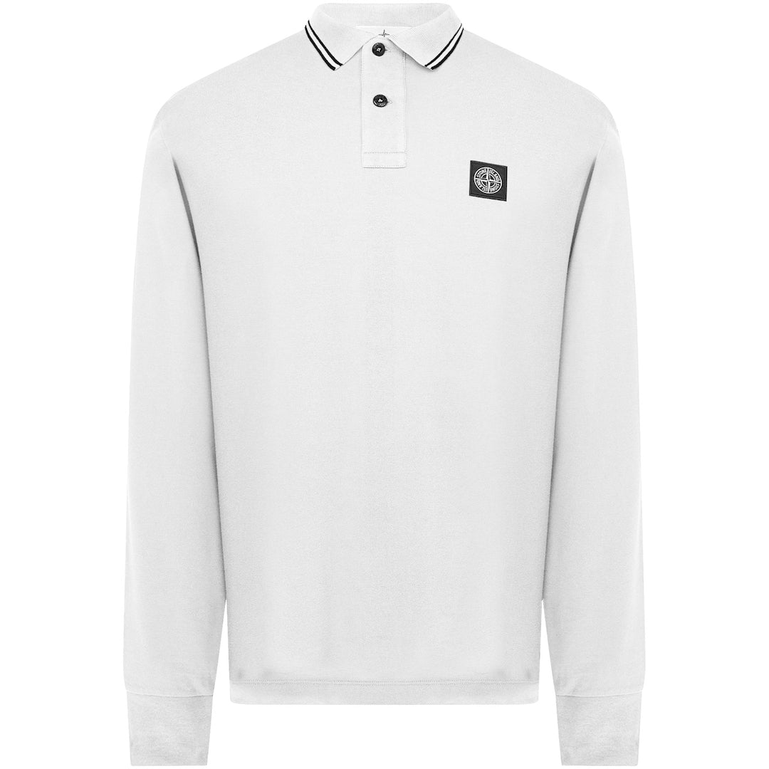 STONE ISLAND PATCH LOGO LONG SLEEVED POLO SHIRT WHITE