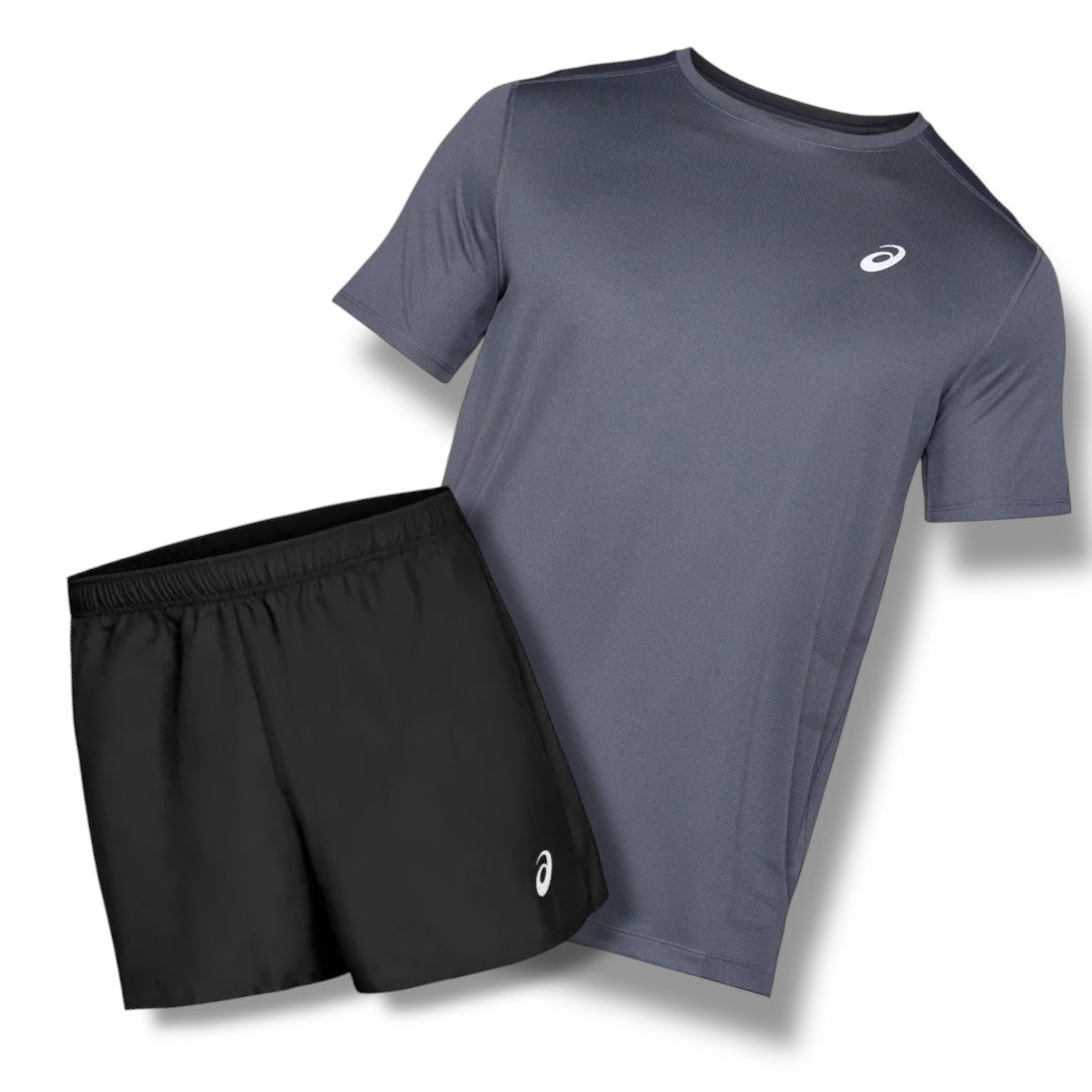 ASICS GYM SET T-SHIRT & SHORTS GREY & BLACK
