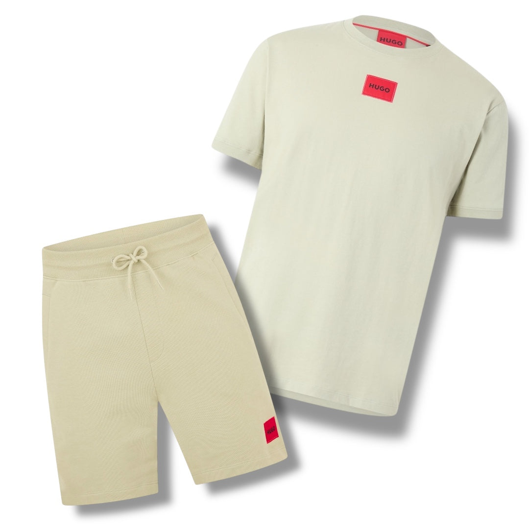 HUGO BOSS HUGO RED PATCH T-SHIRT & JERSEY SHORTS SET LIGHT GREEN